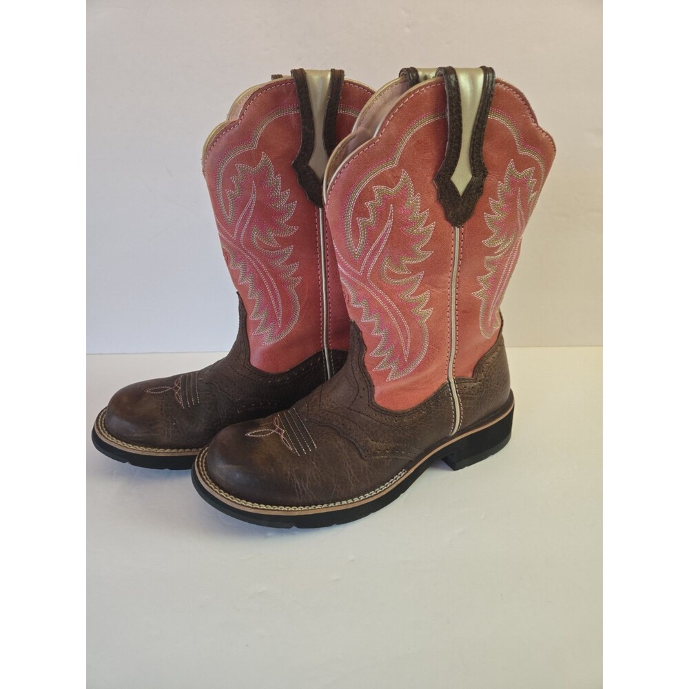 Womens Ariat 10001205 Showbaby Wild Rose/Brown Rowdy Western Boots Size 8.5